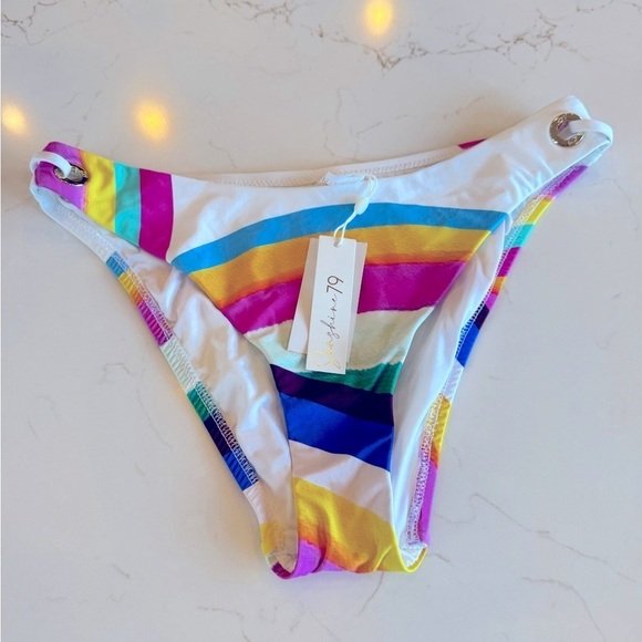 NWT Sunshine79 High Cut Embellished Rainbow Bikini Bottom / size 10 - Picture 1 of 10